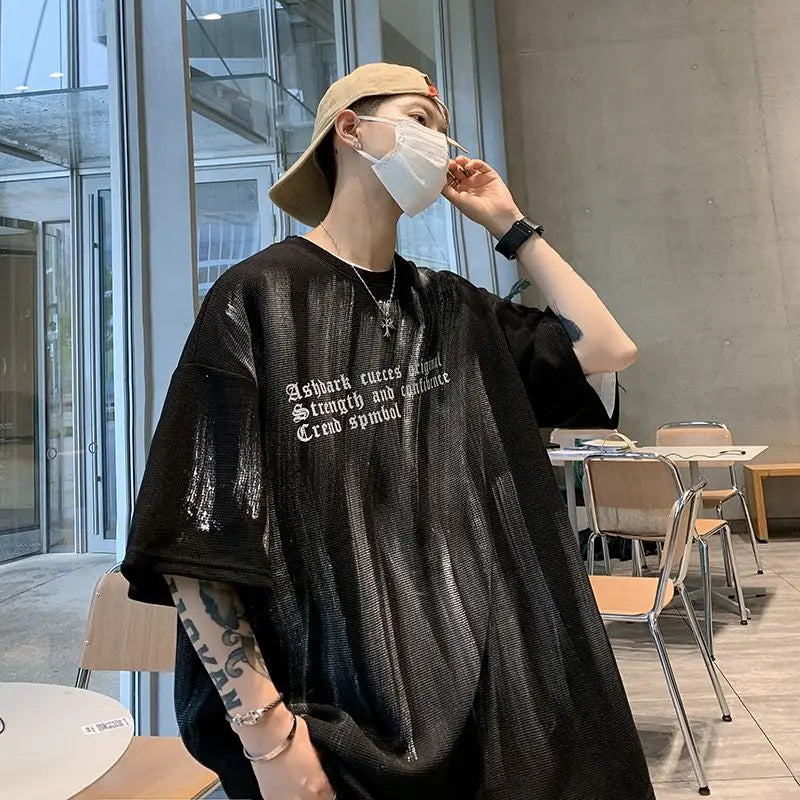 American retro loose summer short-sleeved T-shirt men's new trendy brand handsome high street casual half-sleeved tops y2k tops Street King Limited