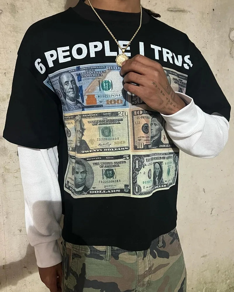 Street Harajuku vintage clothing printed patchwork long sleeve hoodie T-shirt men Y2k new hip hop fashion trend couple loose top Street King Limited