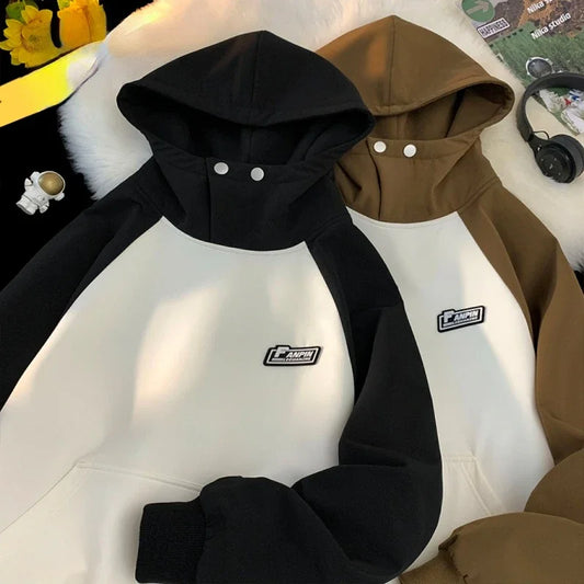 Men Waterproof Hooded Sweatshirt Spring Vintage Patchwork Hoodie Labels Design Korean Streetwear Couple Male Women Hoodies Street King Limited