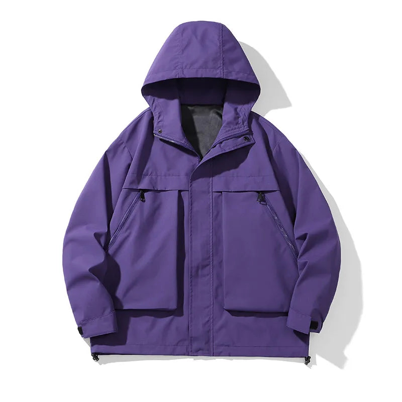 japanese outdoor jackets classic men solid color jacket spring autumn hooded coat basic zipper up windbreaker unisex outerwear relaxed fit trousers