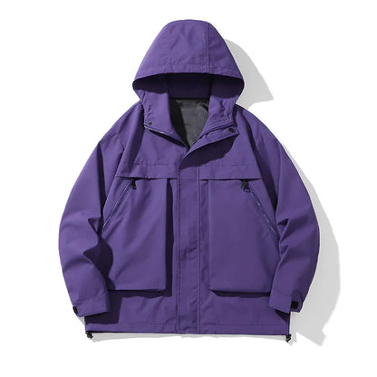 japanese outdoor jackets classic men solid color jacket spring autumn hooded coat basic zipper up windbreaker unisex outerwear relaxed fit trousers