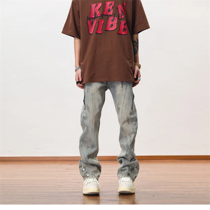 hip hip streetwear denim straight pants mens harajuku retro washed cotton casual zipper joggers jeans trousers pants jean men unique joggers style 1087
