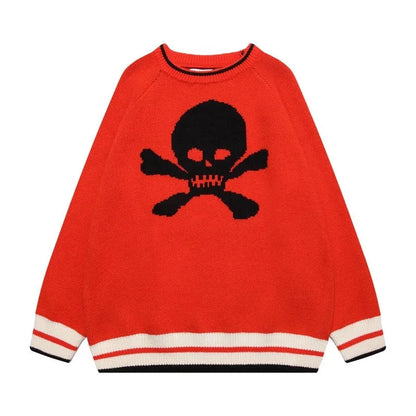 Hip Hop Knitted Sweater Mens Autumn Winter O-neck Skulls Pullover Streetwear Casual Warm Loose Sweaters Unisex Jumpers Knitwear Street King Limited
