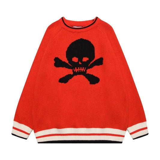 Hip Hop Knitted Sweater Mens Autumn Winter O-neck Skulls Pullover Streetwear Casual Warm Loose Sweaters Unisex Jumpers Knitwear Street King Limited