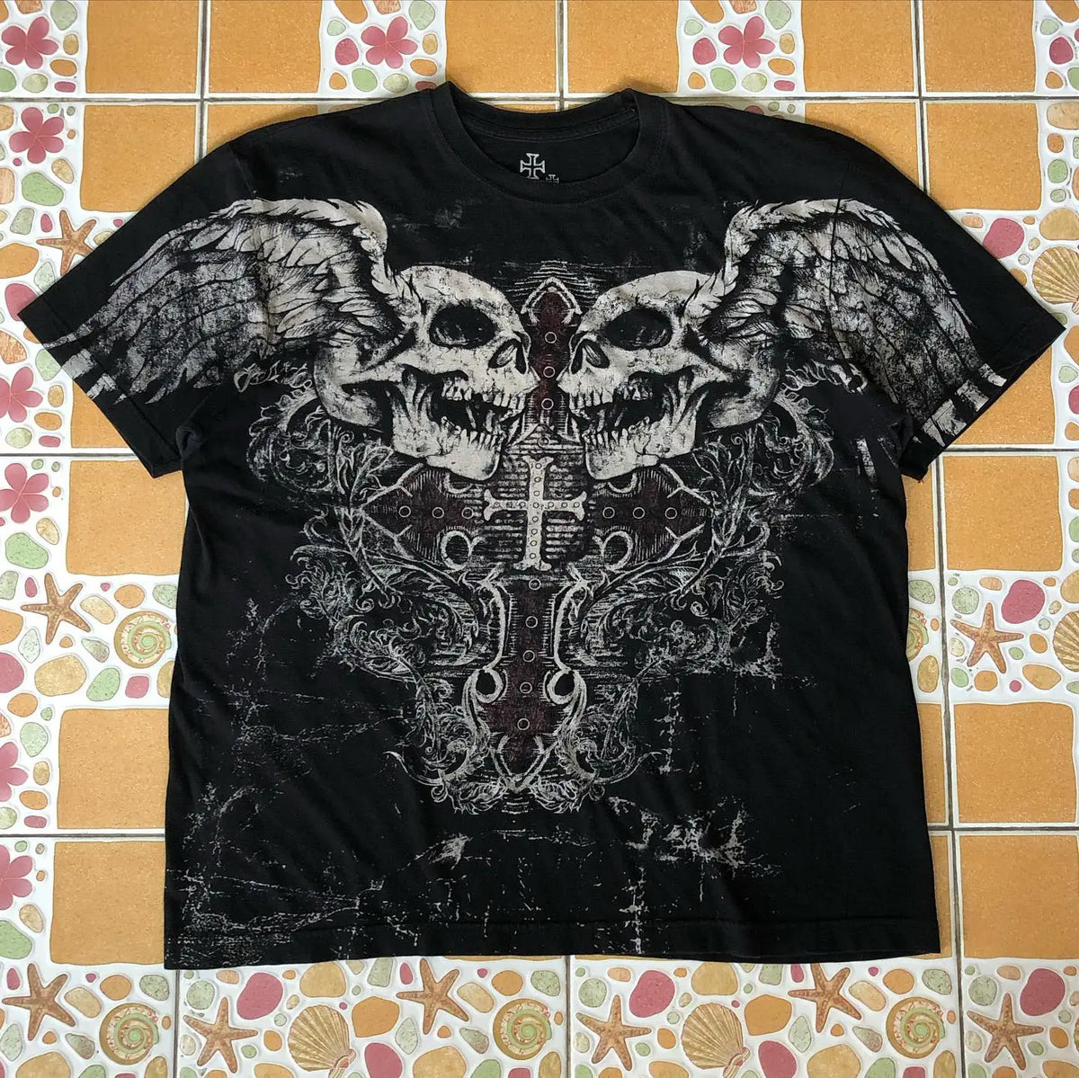 Street Y2K New Popular Gothic Printed Cotton T-shirt Men Harajuku Hip Hop Retro Loose Short Sleeved Couple Casual Joker T-shirt Street King Limited