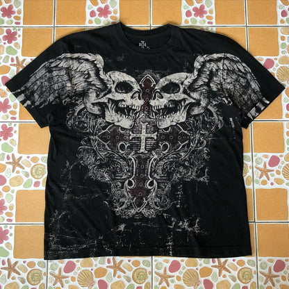 Street Y2K New Popular Gothic Printed Cotton T-shirt Men Harajuku Hip Hop Retro Loose Short Sleeved Couple Casual Joker T-shirt Street King Limited