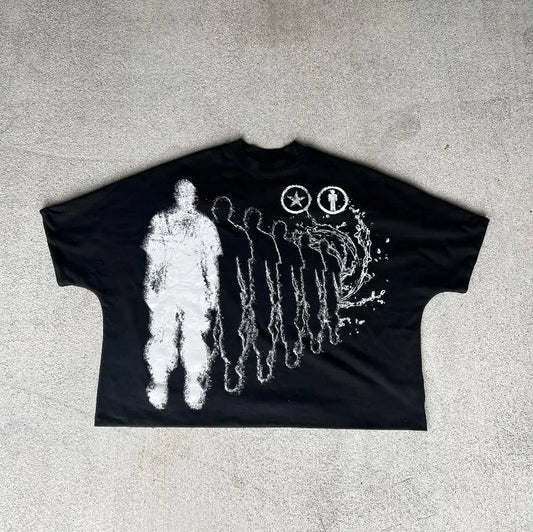 American Trendy Gothic Punk Letter Printed Oversized T-Shirt Men's Y2K Street Hip-Hop Loose Versatile Casual Cotton Top Street King Limited