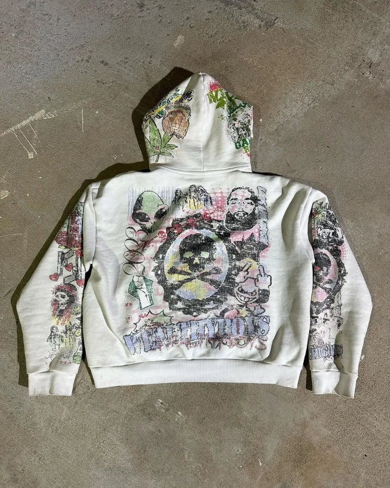 Y2k American High Street Harajuku Casual Loose Oversized Hoodie Men Hip-hop Rock Anime Print Fashion Versatile Pullover Women Street King Limited