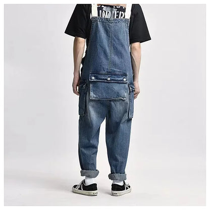 2023 men clothing chic denim overalls mens work cargo pants old school easy worker multi pocket bib jumpsuit denim pants unique cargo style 715