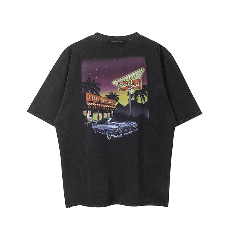 2024ss Saint Louis T-shirts Men Woman Good Quality Cotton Loose Wash White Nightmare Debris Printing Top Tees Street King Limited