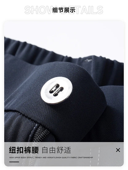 men bright line elastic waist streetwear fashion loose casual plus size straight suit pants work man business trousers unique default style 1808