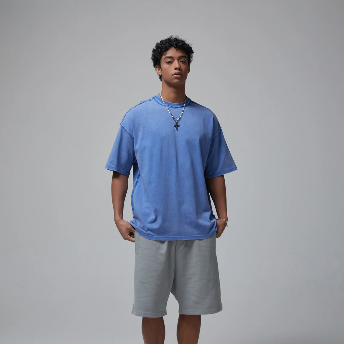 2024 Summer New Washed Oversized Tshirt Worn Out Retro Distressed Tee Raw Edge Men's Cotton Short Sleeved Tie Dyeing T-shirt Street King Limited