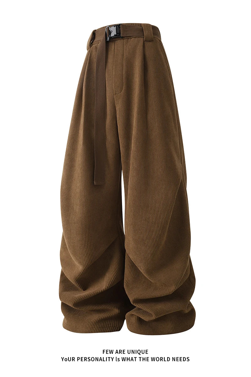 winter mens wide leg straight sweatpants korean fashion warm fleece track pants male casual thermal trousers with long belt casual joggers