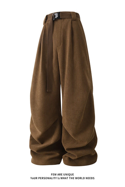 winter mens wide leg straight sweatpants korean fashion warm fleece track pants male casual thermal trousers with long belt casual joggers