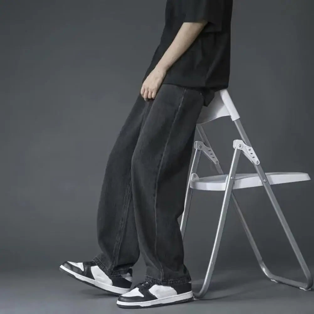 korean mens casual long jeans loose retro straight baggy pants denim wide leg pants light blue grey black retro washed jeans unique jeans style 1229