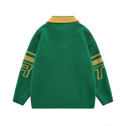 Men Knitted Sweater Jumper Casual Polo Neck Letter Casual Long Sleeve Streetwear Hip Hop Autumn Winter Pullover Knitwear Sweater Street King Limited