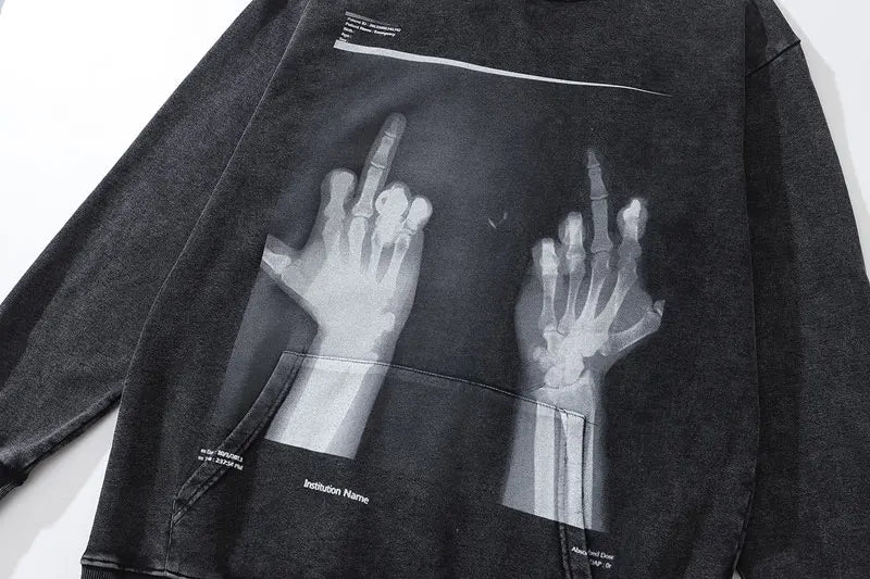 Hip Hop Hoodie Streetwear Vintage Skeleton Skull Print Oversize Punk Gothic Hooded Sweatshirt Harajuku Casual Loose Washed Tops Street King Limited
