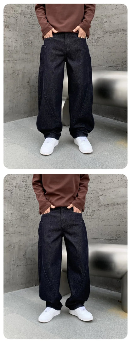 men denim streetwear fashion brand hip hop loose casual wide leg cargo harem jeans pant cityboy y2k baggy jeans trousers unique cargo style 1790