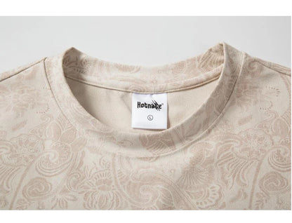 Merican Hip-hop Summer Thin Section Suede Cashew Flower Print Tshirts Tops Men and Women Loose Short-sleeved T-shirts Oversized Street King Limited