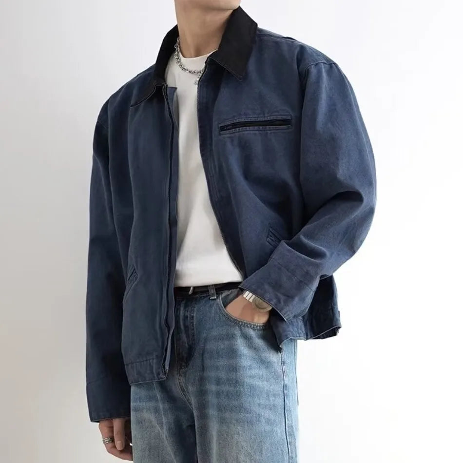 american trendy tooling mens jackets vintage solid distressed bomber coats patchwork zipper pocket high street short outwear unique shorts style 3453