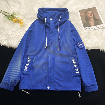 korean style punch jacket men autumn new epaulet design hooded jackets waterproof windproof loose unisex coats relaxed fit trousers