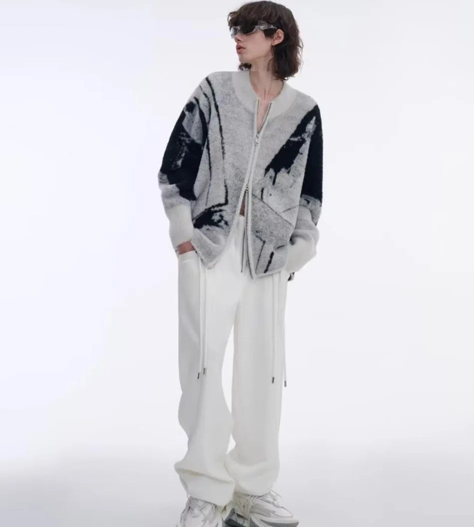Color Blocked Gradient Cardigan Mens Imitation Mink Fur Jacquard Trend Couple Knitted Jacket Zipper High Street Sweater Coats Street King Limited