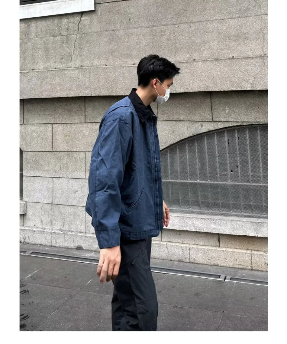 american trendy tooling mens jackets vintage solid distressed bomber coats patchwork zipper pocket high street short outwear unique shorts style 3461