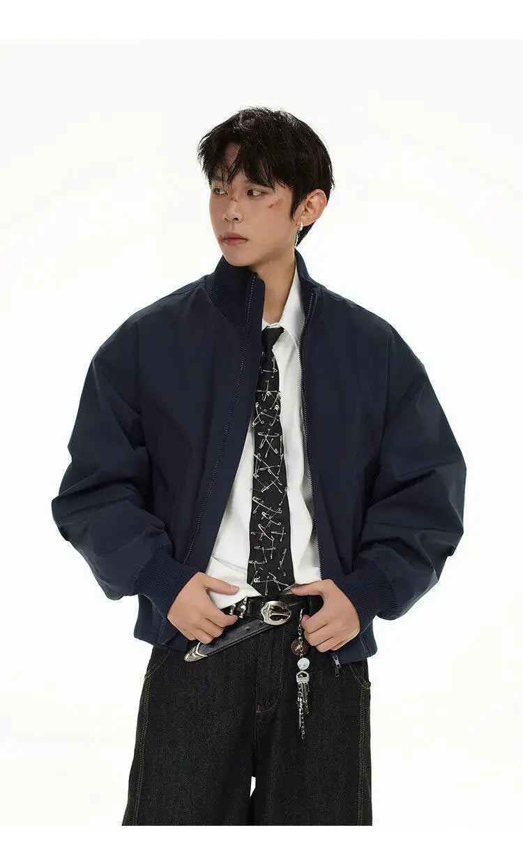 short design stand collar bomber jacket men korean streetwear fashion loose casual vintage bomber jacket coat cityboy outerwear unique shorts style 525