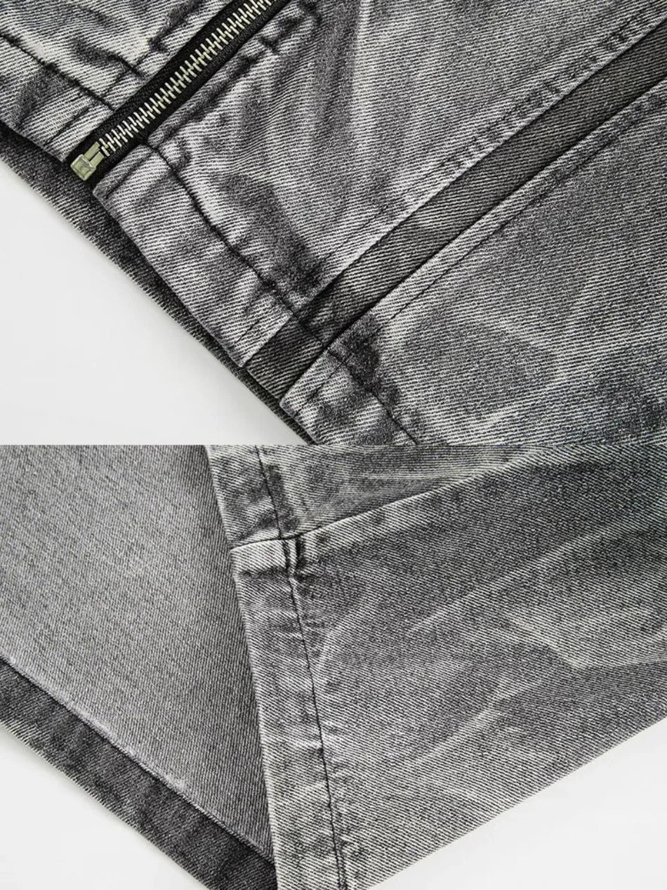 autumn high street washed denim jacket mens vintage graffiti printing stand collar motorcycle coats patchwork punk cowboy tops unique jeans style 3575