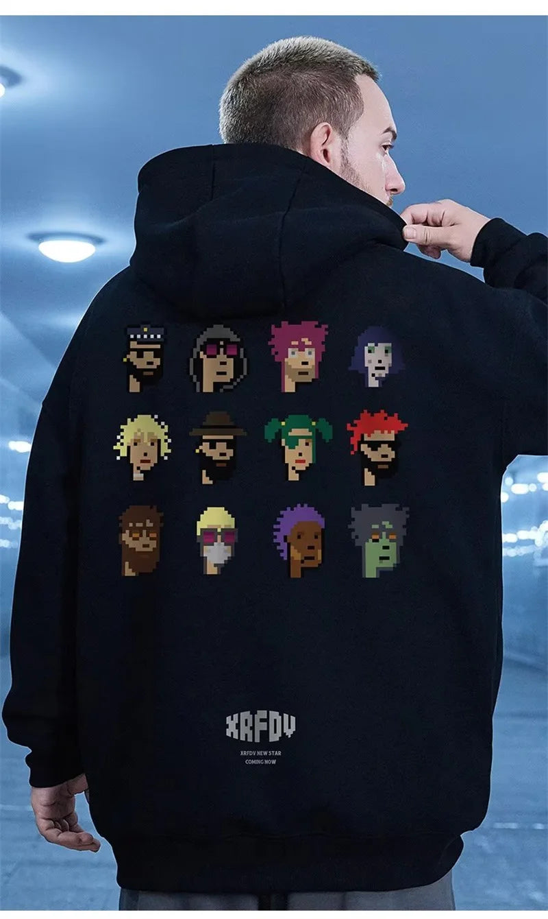 Funny Pixel Figure Graphic Hoodies For Men Autumn Y2K Streetwear Pullovers Hooded Sweatshirts Hombre Harajuku Hip Hop Hoody Street King Limited