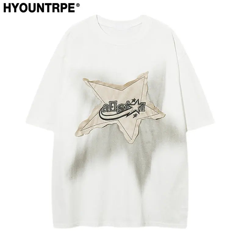 Men Oversized T Shirt Star Spliced Harajuku Streetwear Tshirts New Unisex Fashion Casual Loose Cotton Hip Hop Y2K T-shirt Tops Street King Limited