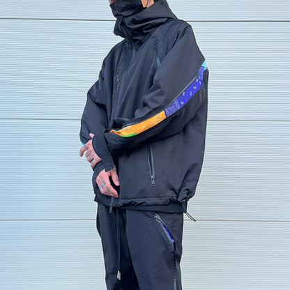men hip hop streetwear jacket paisley zip up patchwork windbreaker cargo cotton padded coat hooded track jacket tactical outwear combat utility trousers