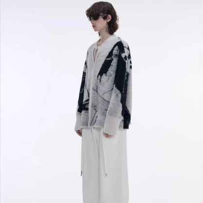 Color Blocked Gradient Cardigan Mens Imitation Mink Fur Jacquard Trend Couple Knitted Jacket Zipper High Street Sweater Coats Street King Limited