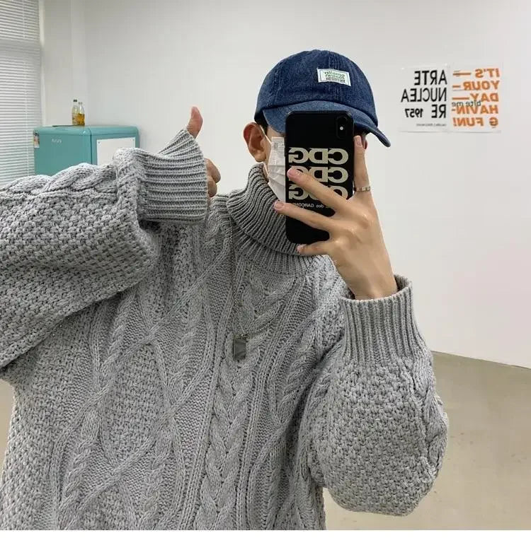 Retro turtleneck sweater for men in autumn and winter loose and versatile high street sweater trendy brand ins casual jacket top Street King Limited
