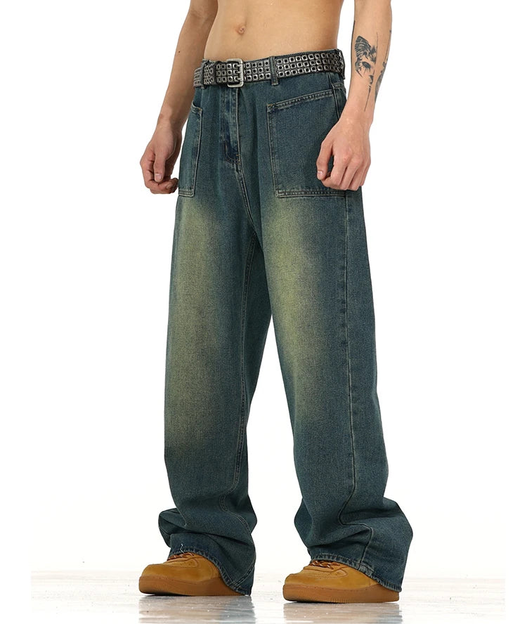 retro washed denim baggy jeans pants unisex hip hop fashion streetwear harajuku loose wide leg straight y2k pants joggers men unique joggers style 4964