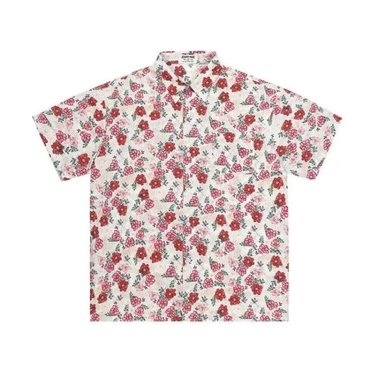 summer harajuku set mens flower print casual short sleeved top gradient straight leg jeans 2 pcs set high street trendy suit unique jeans style 4239
