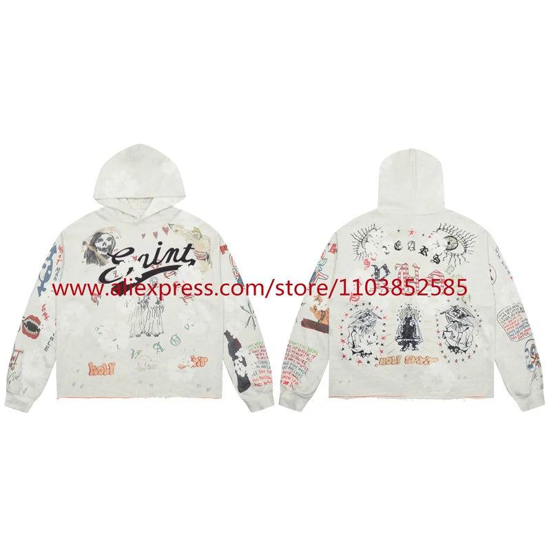 Washed Saint Vintage Hoodie Men Women 1:1 Best Quality Hold Hooded Oversize Pulleys Autumn Winter Tops Shinjuku 2024 High Street Street King Limited