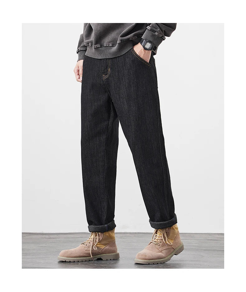 plus size 28 42 micro elastic jeans men classic fashion casual loose straight black denim jeans pant cityboy jeans long trousers unique jeans style 2017