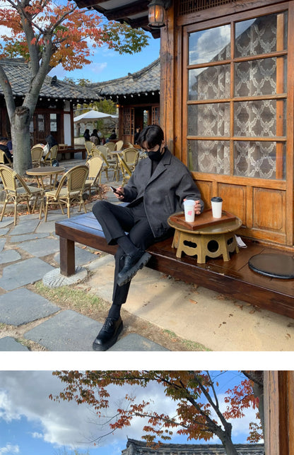 2024 loose casual mens solid color jacket fashion daily commuting windproof short woolen coat thickened warm unique shorts style 302