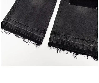 Vintage High Street Jeans Men Women Distressed Patch Design Wide Leg Pants American Style Straight Baggy Korean Trousers Spring Street King Limited