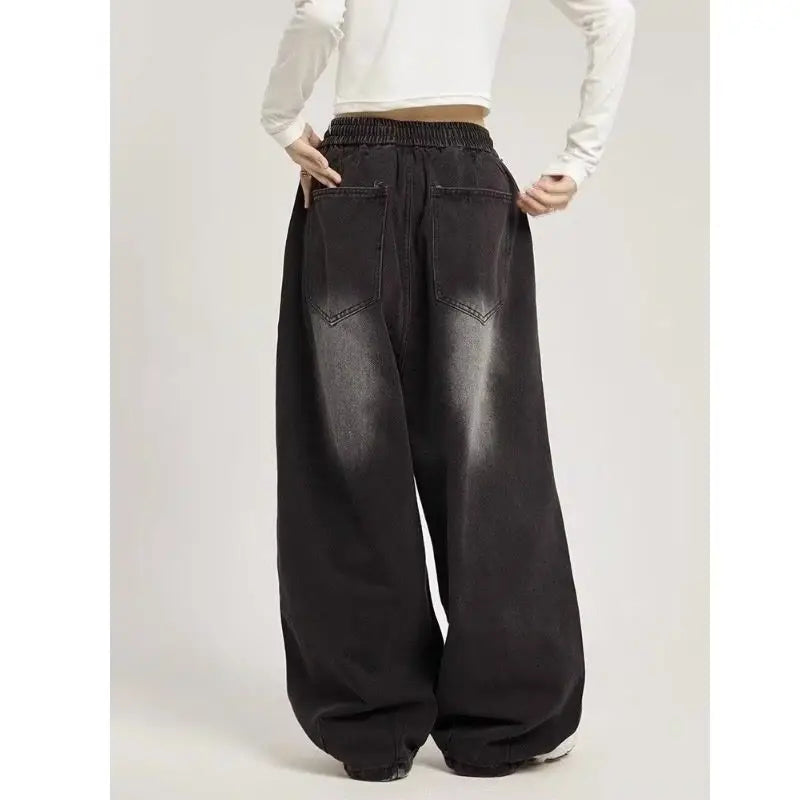 y2k american street hip hop men and women trendy personality straight tube loose jeans couple retro washed wide leg casual pants ripped baggy denim