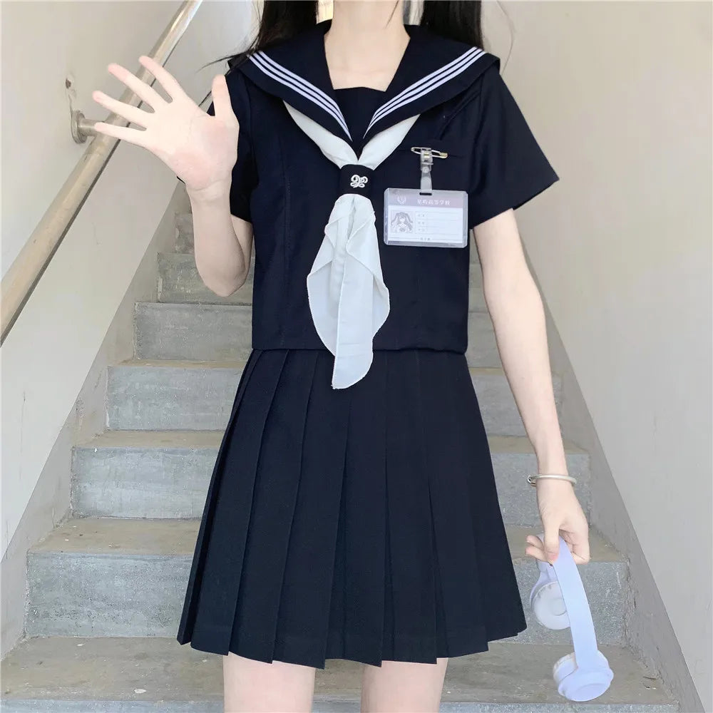 Navy Sailor Outfit Japanese Style School Uniform Skirt Girls JK Uniforms Student Sailor Dress Korean Student Seifuku COS Costume Street King Limited