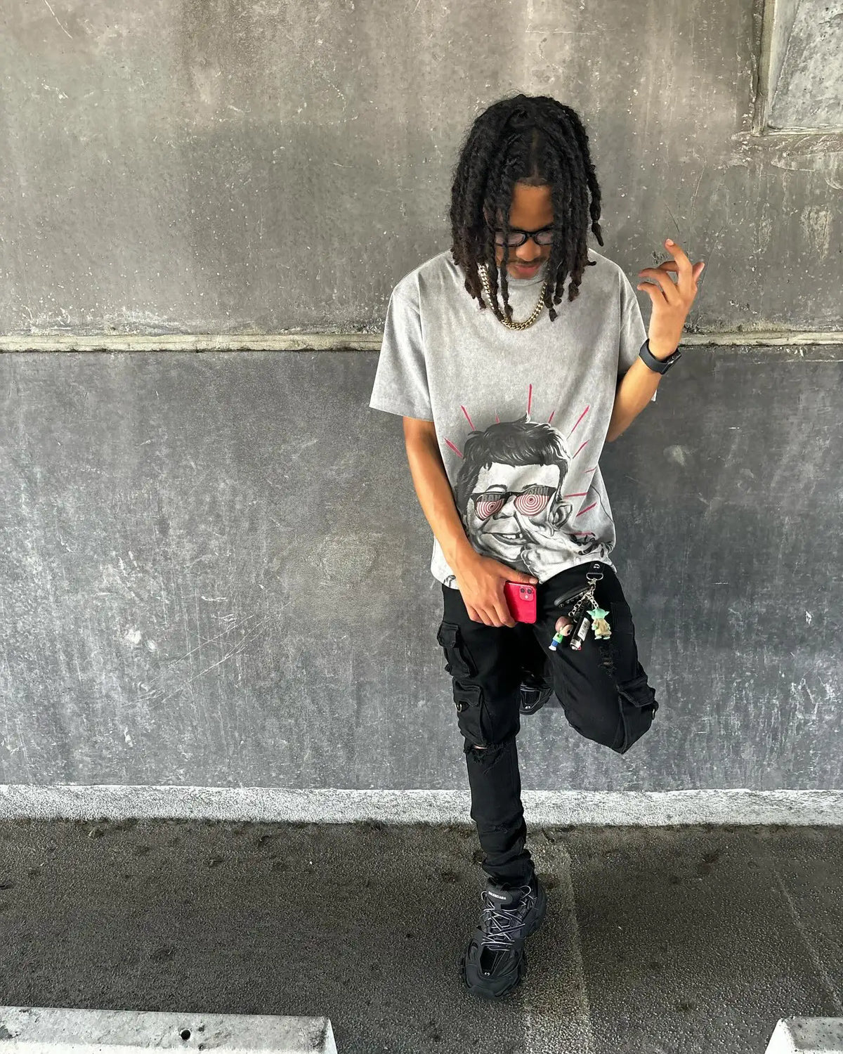 American Gothic Trend Initials Printed Short-Sleeved T-Shirt Men's Y2K Street Hip-Hop Retro Harajuku Casual Loose Oversized Top Street King Limited