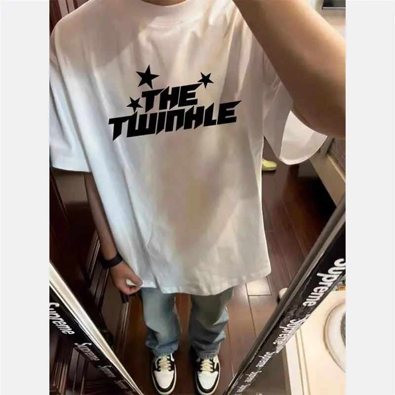 Korean Retro Letter Printed Graphic T-shirt Summer Y2K Personalized Street Hip-hop Men Women Sports Round Neck Half Sleeved Tops Street King Limited