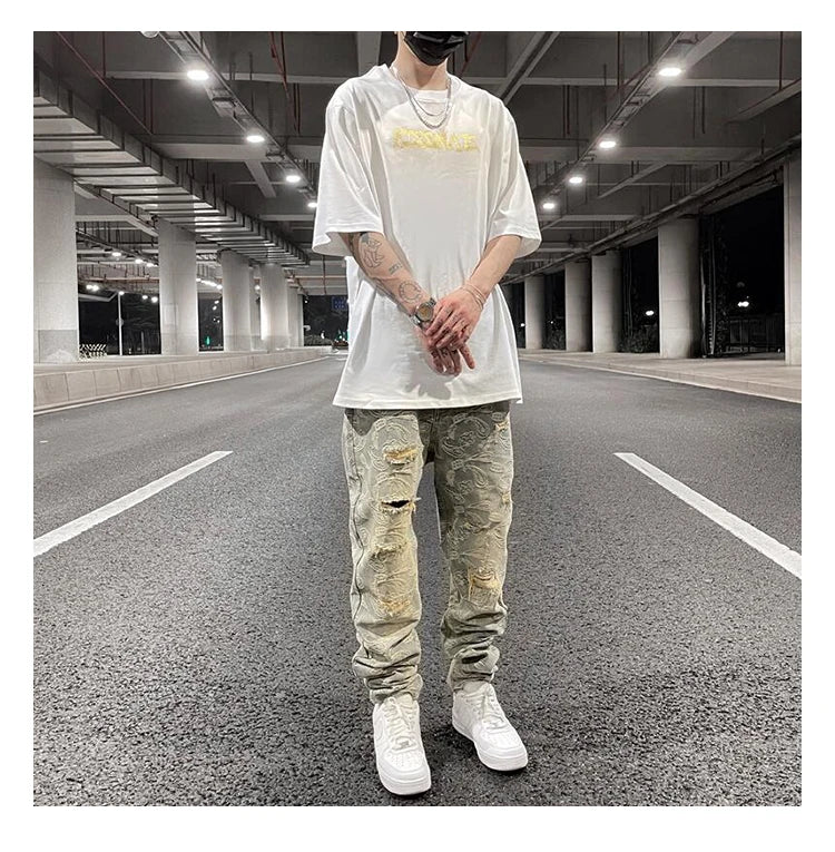 fashion paisy denim jeans mens destoryed holes zipper jeans pants hip hop streetwear new summer casual joggers loose jeans pants unique joggers style 1225