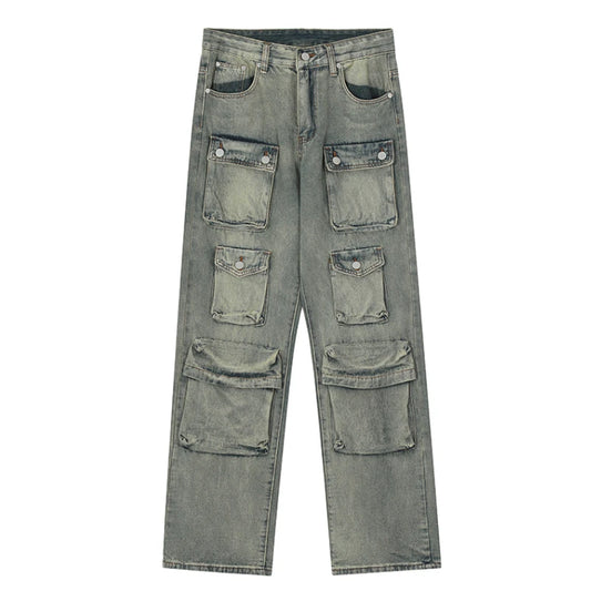 hip hop cargo denim pants streetwear plain denim pants mens harajuku cotton casual joggers jeans loose straight pants trousers sporty tapered joggers