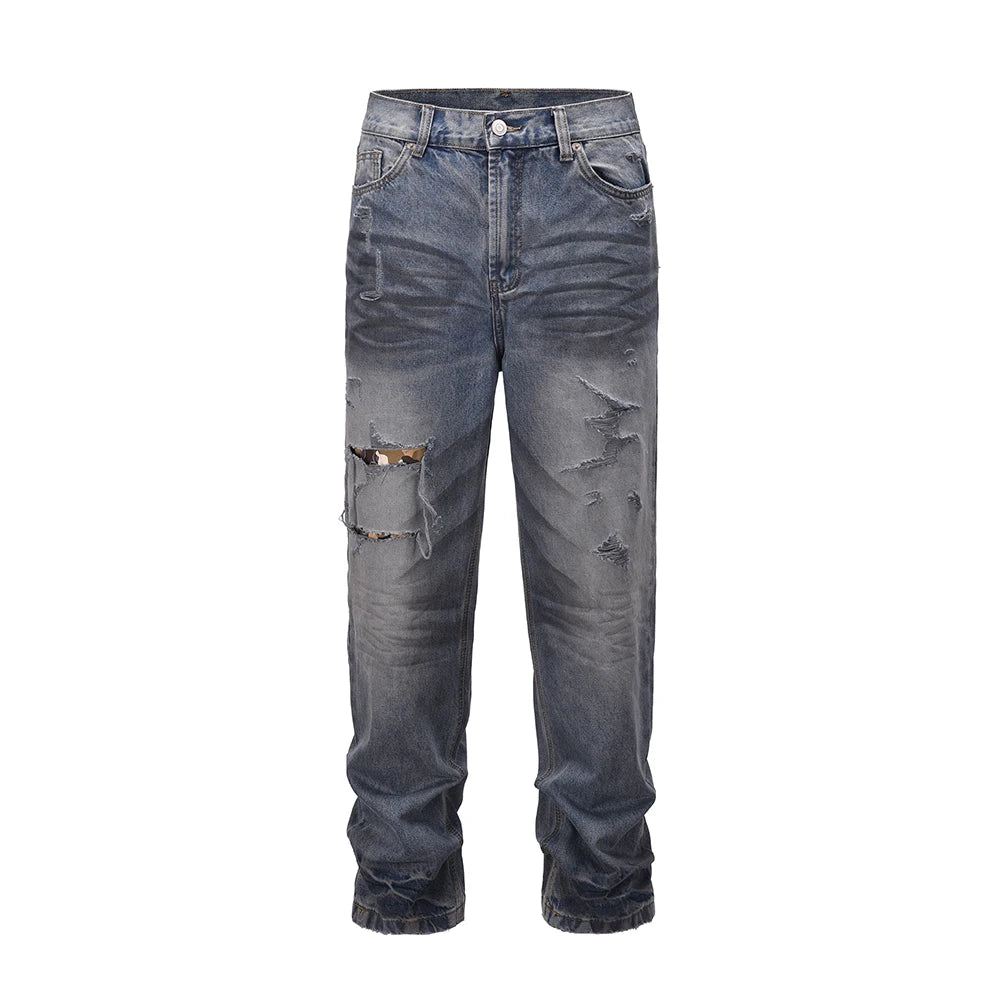 washed hole patchwork frayed blue baggy jeans mens straight y2k ripped pantalones hombre denim pants streetwear loose cargos military streetwear pants
