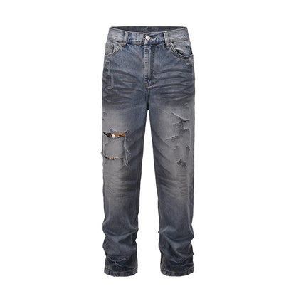washed hole patchwork frayed blue baggy jeans mens straight y2k ripped pantalones hombre denim pants streetwear loose cargos military streetwear pants