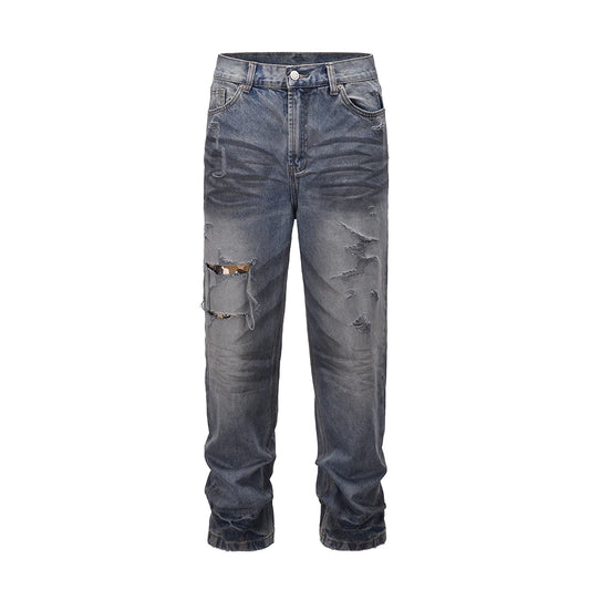 washed hole patchwork frayed blue baggy jeans mens straight y2k ripped pantalones hombre denim pants streetwear loose cargos military streetwear pants