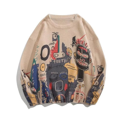 Rainbowtouches Men Sweaters High Street Graffiti Crew Neck Trendy Vintage Knitted Sweater Spring And Autumn Mens Clothing Street King Limited